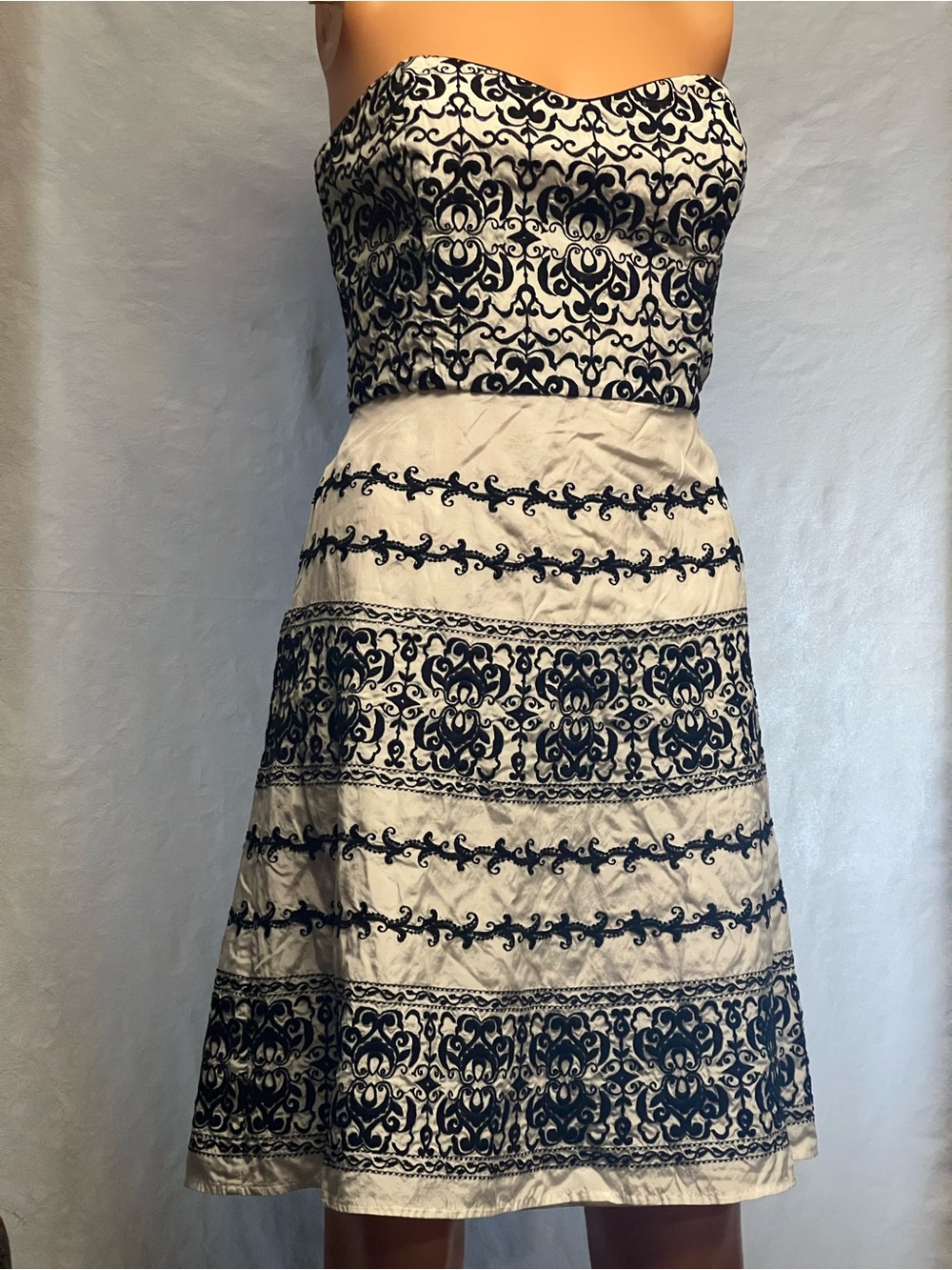 WHBM Strapless Black & White Patterned Women's Dress